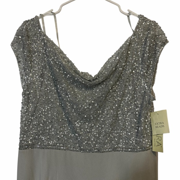 J Kara Silver Beaded Empire Waist Gown 18 - Picture 3 of 6